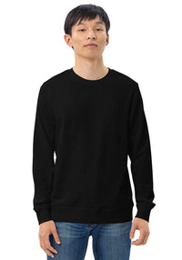 Custom unisex organic sweatshirt in black with a comfortable fit for all seasons.