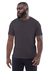 Customizable unisex organic cotton t-shirt displayed on a model, showcasing comfort and eco-friendly style.