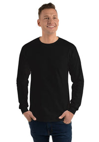 Customizable men's long sleeve shirt in black, perfect for casual or business wear with a relaxed fit.