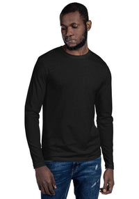 Customizable men's fitted long sleeve shirt in black, perfect for personalized printed designs.