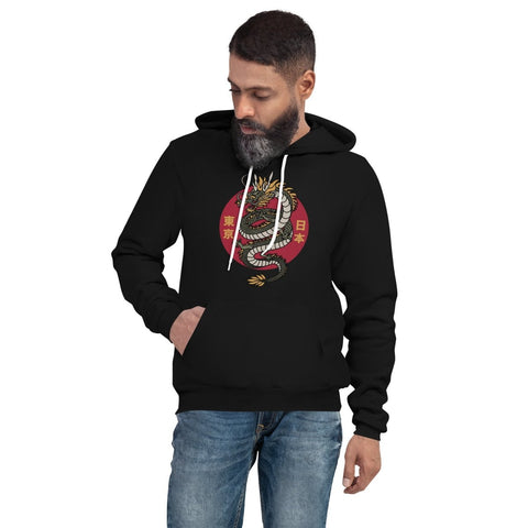 Black Asian Dragon Unisex Fleece Pullover Hoodie Bella+Canvas