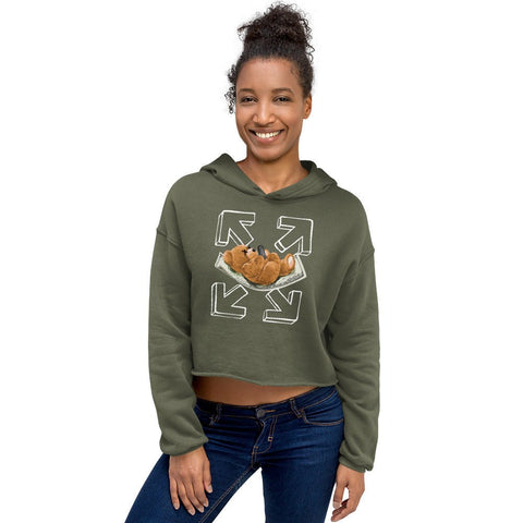 Military Green Billionaire Teddy Bear Womens Fleece Crop Hoodie Bella+Canvas