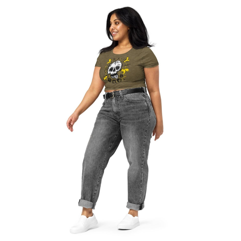 Heather Olive Boo Skull Women's Crop Tee Bella+Canvas