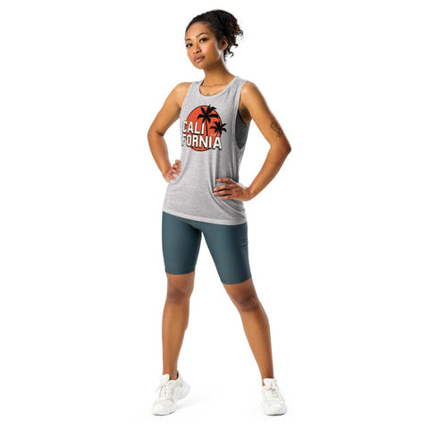 Athletic Heather California Palms Womens Flowy Muscle Tank Bella+Canvas