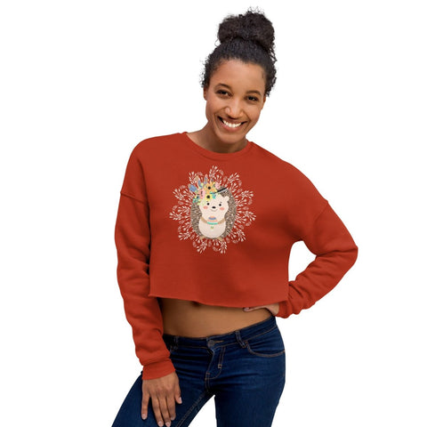 Brick Cartoon Hedgehog Women's Fleece Crop Sweatshirt Bella+Canvas