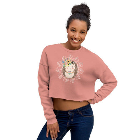 Mauve Cartoon Hedgehog Women's Fleece Crop Sweatshirt Bella+Canvas