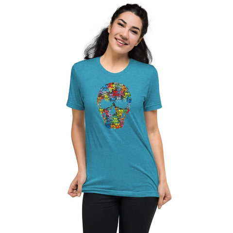 Aqua Triblend Colorful Skull Unisex Triblend Short Sleeve T-Shirt Bella+Canvas