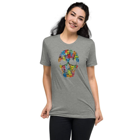 Athletic Grey Triblend Colorful Skull Unisex Triblend Short Sleeve T-Shirt Bella+Canvas