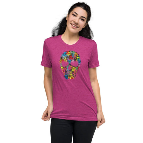 Berry Triblend Colorful Skull Unisex Triblend Short Sleeve T-Shirt Bella+Canvas