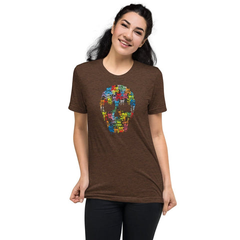 Brown Triblend Colorful Skull Unisex Triblend Short Sleeve T-Shirt Bella+Canvas