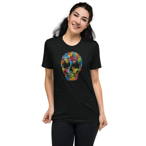 Charcoal - Black Triblend Colorful Skull Unisex Triblend Short Sleeve T-Shirt Bella+Canvas