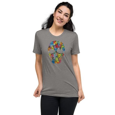 Grey Triblend Colorful Skull Unisex Triblend Short Sleeve T-Shirt Bella+Canvas