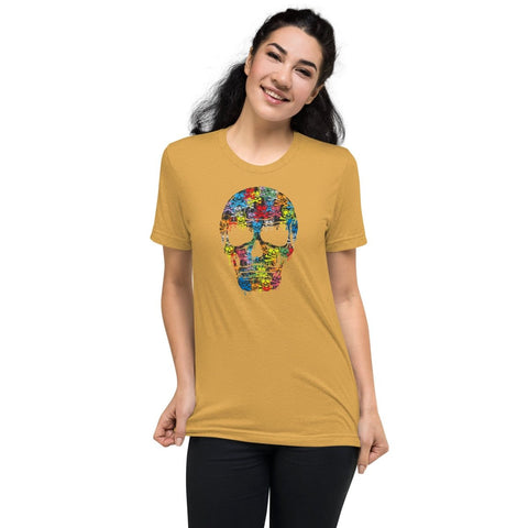 Mustard Triblend Colorful Skull Unisex Triblend Short Sleeve T-Shirt Bella+Canvas