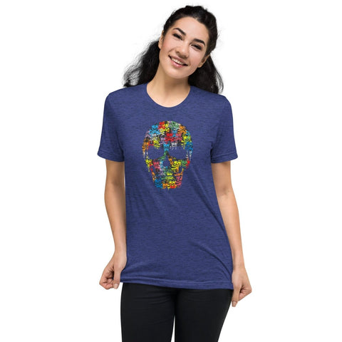 Navy Triblend Colorful Skull Unisex Triblend Short Sleeve T-Shirt Bella+Canvas