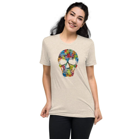 Oatmeal Triblend Colorful Skull Unisex Triblend Short Sleeve T-Shirt Bella+Canvas