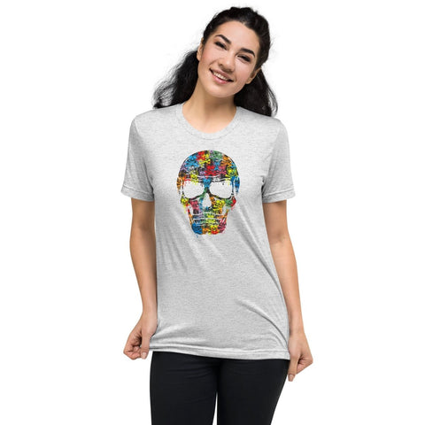 White Fleck Triblend Colorful Skull Unisex Triblend Short Sleeve T-Shirt Bella+Canvas