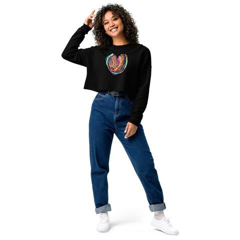 Black Colourful Heart Women's Fleece Crop Sweatshirt Bella+Canvas