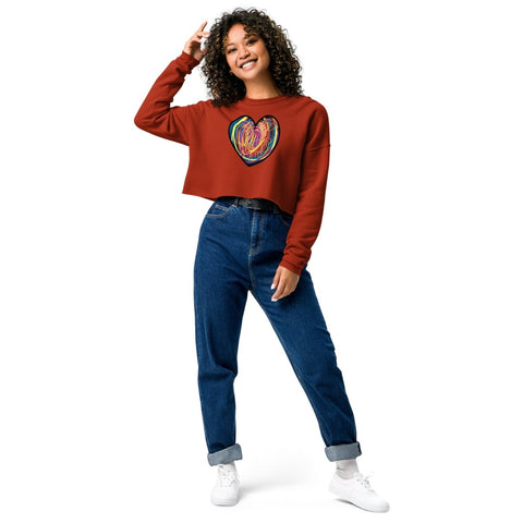 Brick Colourful Heart Women's Fleece Crop Sweatshirt Bella+Canvas