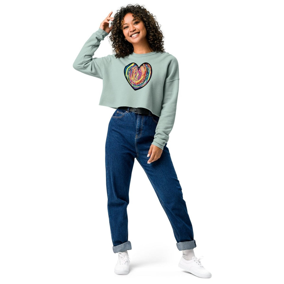 Dusty Blue Colourful Heart Women's Fleece Crop Sweatshirt Bella+Canvas