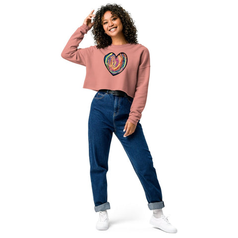 Mauve Colourful Heart Women's Fleece Crop Sweatshirt Bella+Canvas