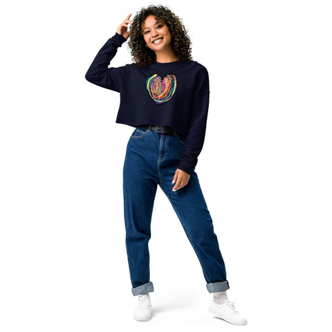 Navy Colourful Heart Women's Fleece Crop Sweatshirt Bella+Canvas