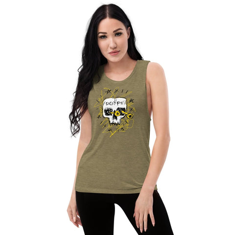 Heather Olive Dope Skull Women's Flowy Muscle Tank Bella+Canvas