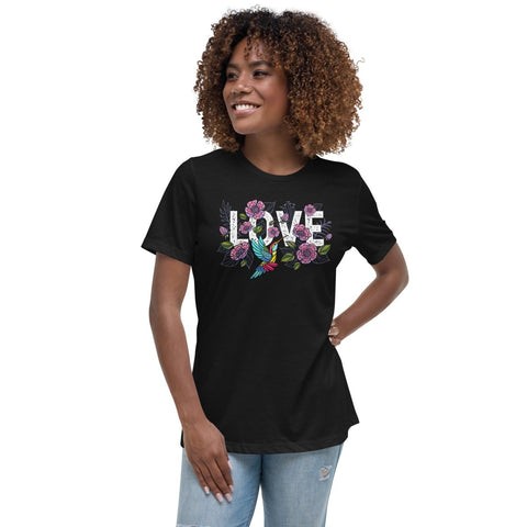 Black Embroidery Style Love Women's Relaxed Jersey Tee Bella+Canvas