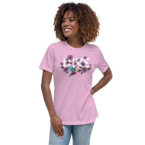 Heather Prism Lilac Embroidery Style Love Women's Relaxed Jersey Tee Bella+Canvas