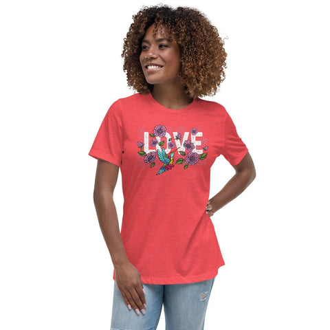 Heather Red Embroidery Style Love Women's Relaxed Jersey Tee Bella+Canvas