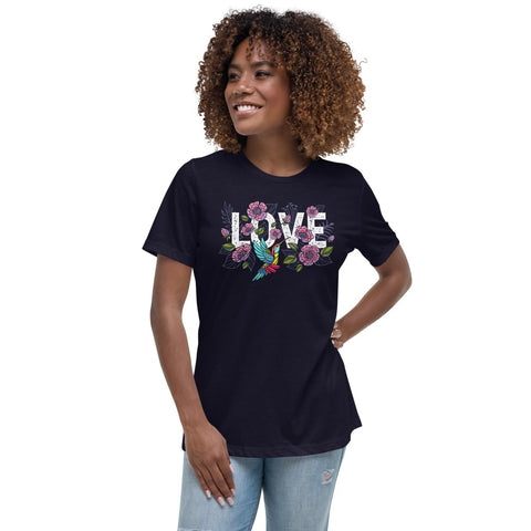 Navy Embroidery Style Love Women's Relaxed Jersey Tee Bella+Canvas