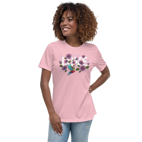 Pink Embroidery Style Love Women's Relaxed Jersey Tee Bella+Canvas