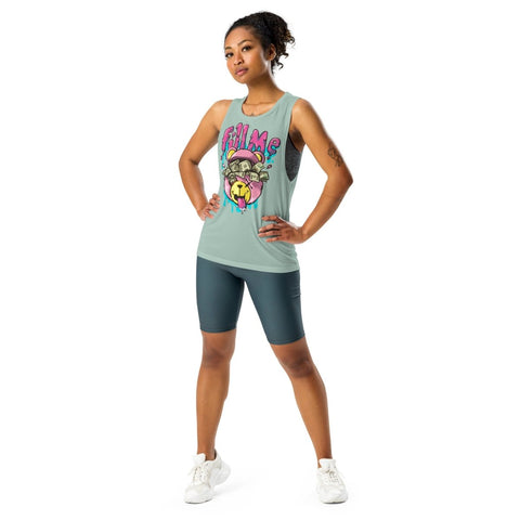 Dusty Blue Fill Me Teddy Bear Womens Flowy Muscle Tank Bella+Canvas