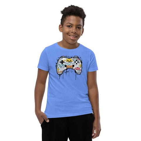 Heather Columbia Blue Graffiti Joystick Youth Short Sleeve Tee Bella+Canvas