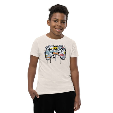 Heather Dust Graffiti Joystick Youth Short Sleeve Tee Bella+Canvas