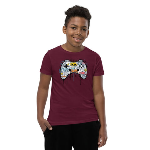 Maroon Graffiti Joystick Youth Short Sleeve Tee Bella+Canvas