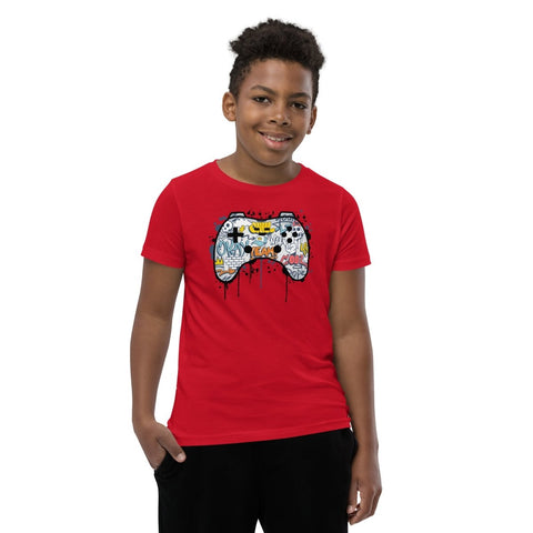 Red Graffiti Joystick Youth Short Sleeve Tee Bella+Canvas