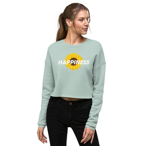 Dusty Blue Happiness Women's Fleece Crop Sweatshirt Bella+Canvas