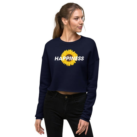 Navy Happiness Women's Fleece Crop Sweatshirt Bella+Canvas