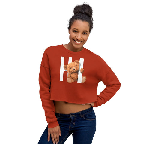 Brick Hi Teddy Bear Women's Fleece Crop Sweatshirt Bella+Canvas