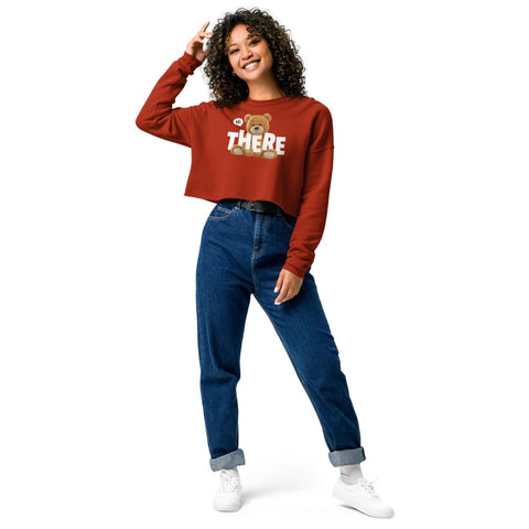 Brick Hi There Teddy Bear Women's Fleece Crop Sweatshirt Bella+Canvas