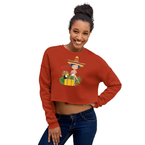 Brick Hola Mexico Women's Fleece Crop Sweatshirt Bella+Canvas