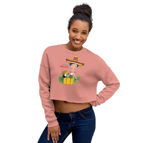 Mauve Hola Mexico Women's Fleece Crop Sweatshirt Bella+Canvas