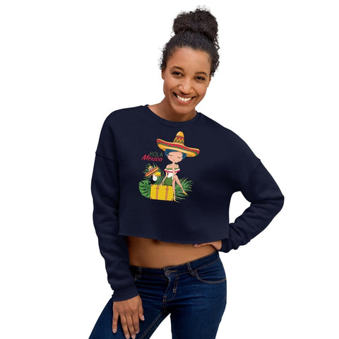 Navy Hola Mexico Women's Fleece Crop Sweatshirt Bella+Canvas