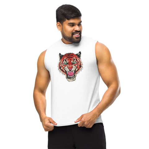 White Horror Tiger Head Unisex Muscle Tank Bella+Canvas