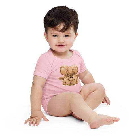 Pink Inverted Teddy Bear Baby Short Sleeve One Piece Bella+Canvas