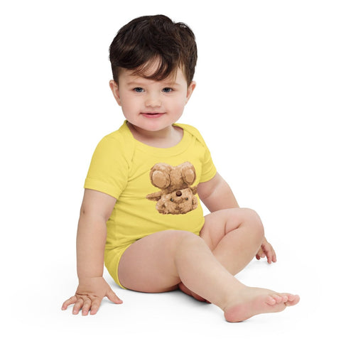 Yellow Inverted Teddy Bear Baby Short Sleeve One Piece Bella+Canvas