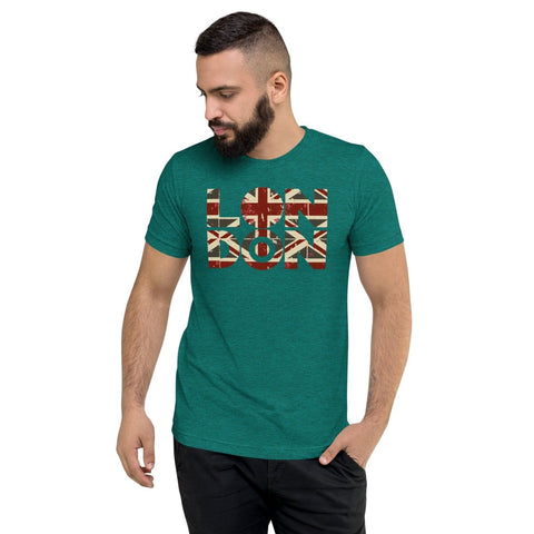 Teal Triblend London Union Jack Unisex Triblend Short Sleeve T-Shirt Bella+Canvas