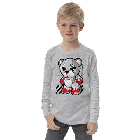 Athletic Heather Machine Bear Robot Youth Long Sleeve Tee Bella+Canvas