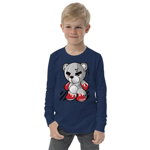 Navy Machine Bear Robot Youth Long Sleeve Tee Bella+Canvas