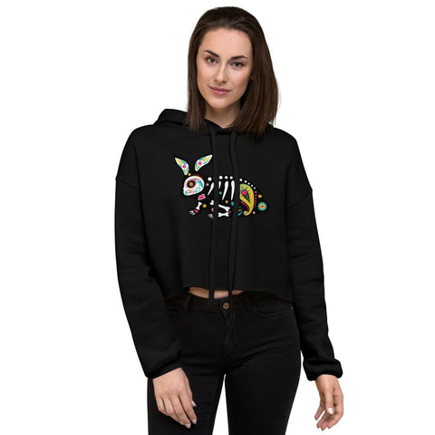 Black Mexican Festive Rabbit Womens Fleece Crop Hoodie Bella+Canvas